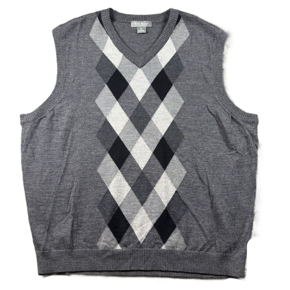 Daniel Cremieux Signature Men Sweater Vest Merino Wool Argyle Gray Black XL L290